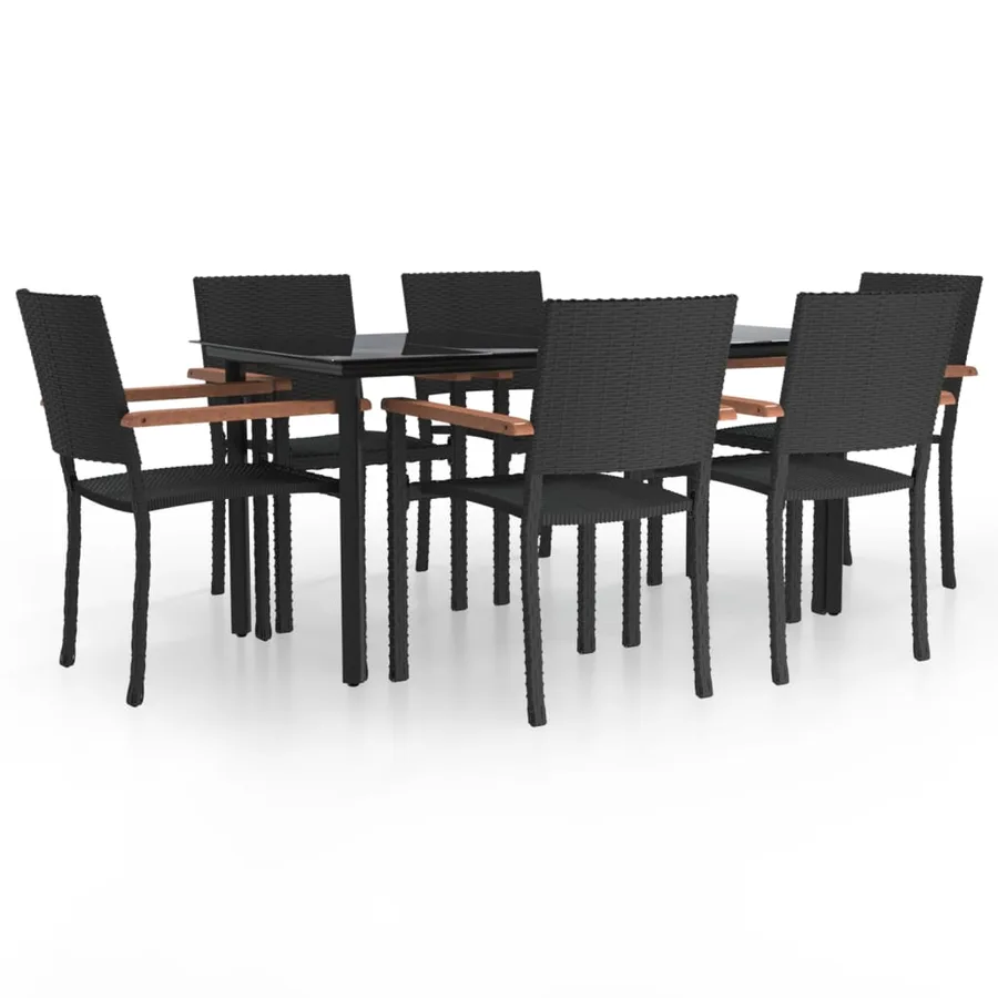Ensemble à manger de jardin 7 pcs Noir Résine tressée - 2