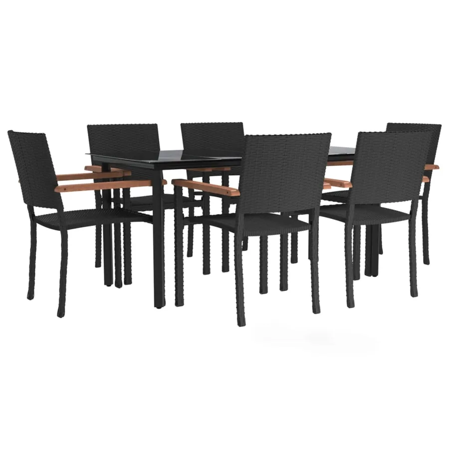 Ensemble à manger de jardin 7 pcs Noir Résine tressée - 3