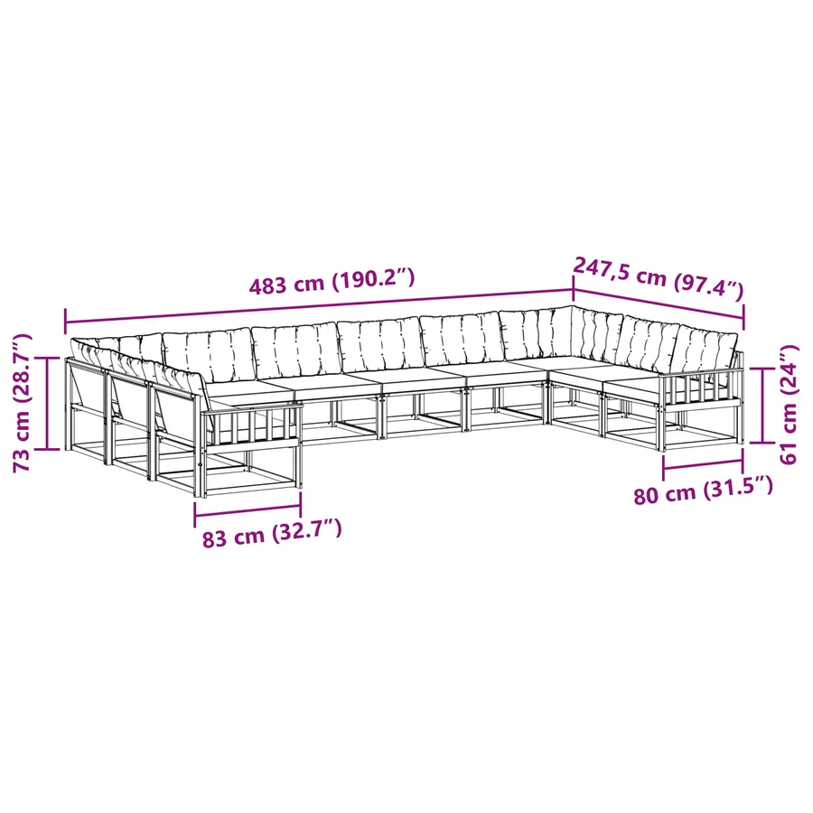 Ensemble de canapés d'extérieur 10 pcs Blanc et gris clair - 9