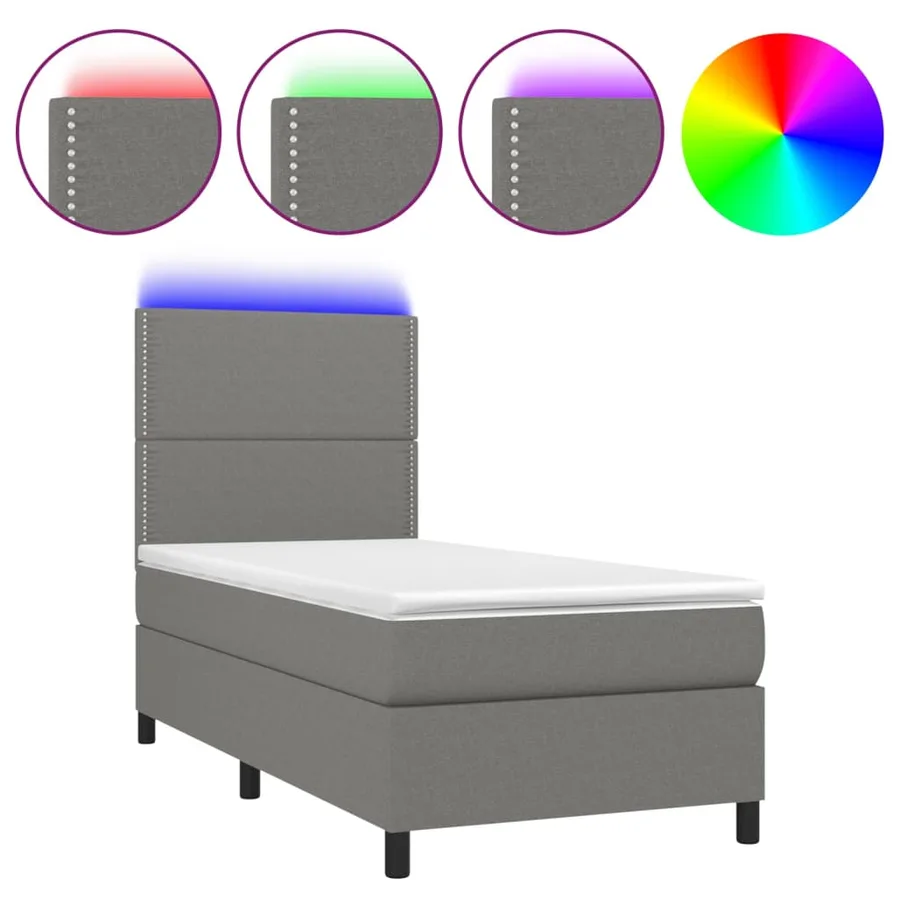 Sommier à lattes de lit et matelas et LED Gris foncé 100x200 cm - 2