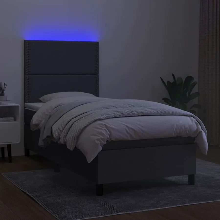 Sommier à lattes de lit et matelas et LED Gris foncé 100x200 cm - 4