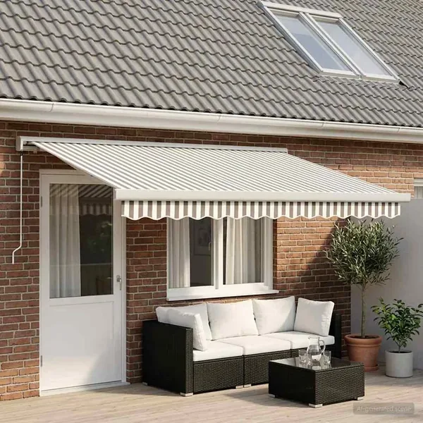Auvent rétractable Gris clair et blanc 450 × 300 cm