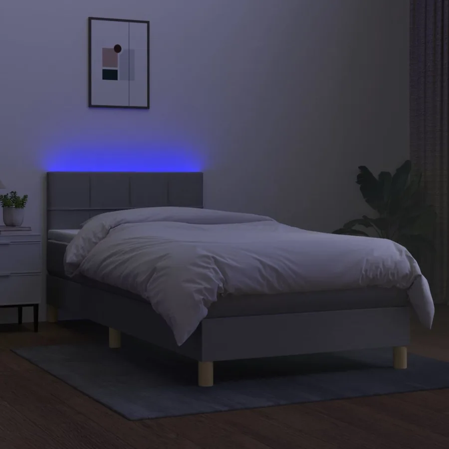 Sommier à lattes de lit avec matelas et LED Gris clair 90x190cm - 4