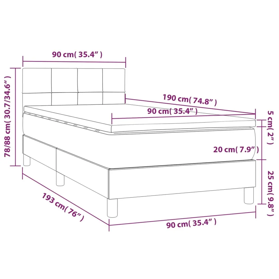 Sommier à lattes de lit avec matelas et LED Gris clair 90x190cm - 8