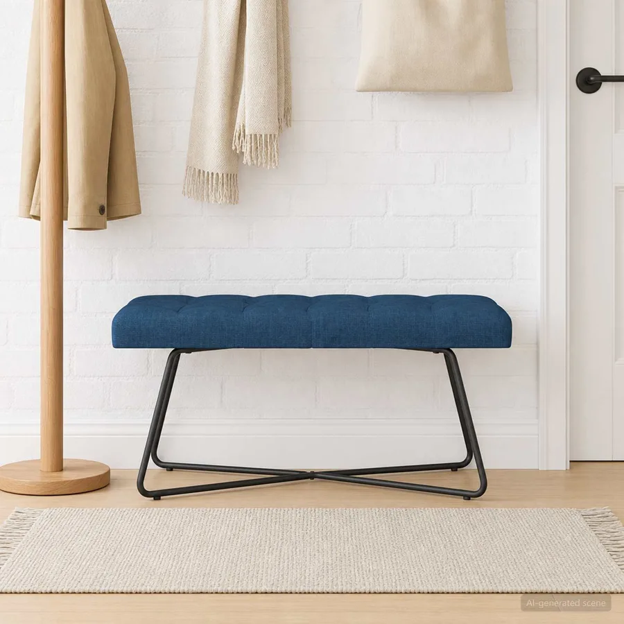 Banc avec capitonnage bouton Bleu 110 x 40 x 46 cm Tissu - 4