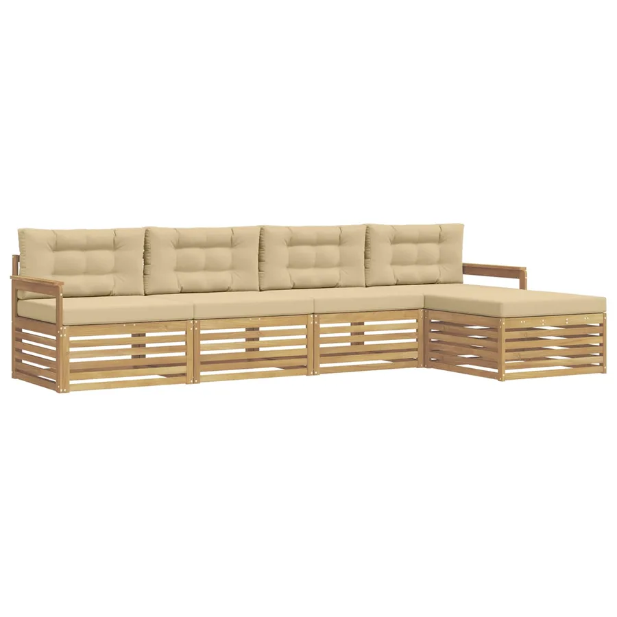 Ensemble de canapés d'extérieur 5 pc Blanc et Beige Polyester - 2