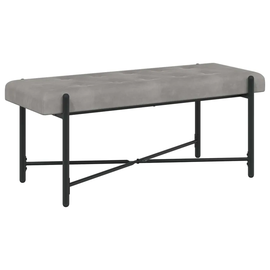 Banc capitonné à boutons avec coussins Gris clair Velours - 5