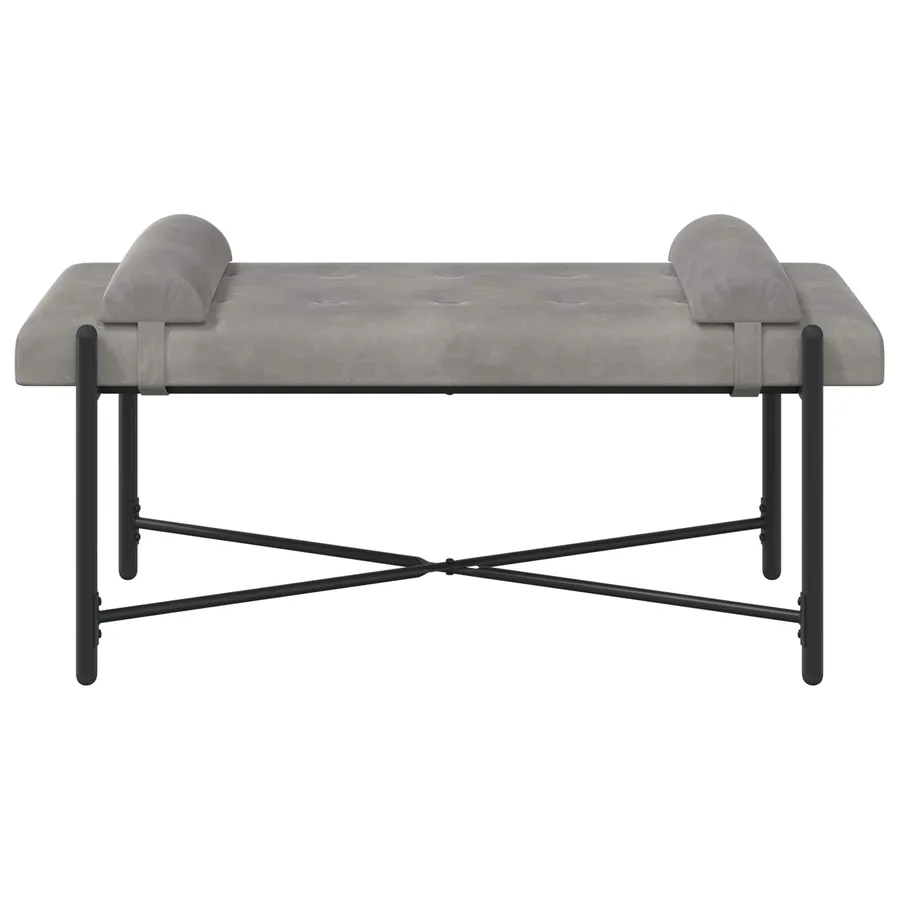 Banc capitonné à boutons avec coussins Gris clair Velours - 6