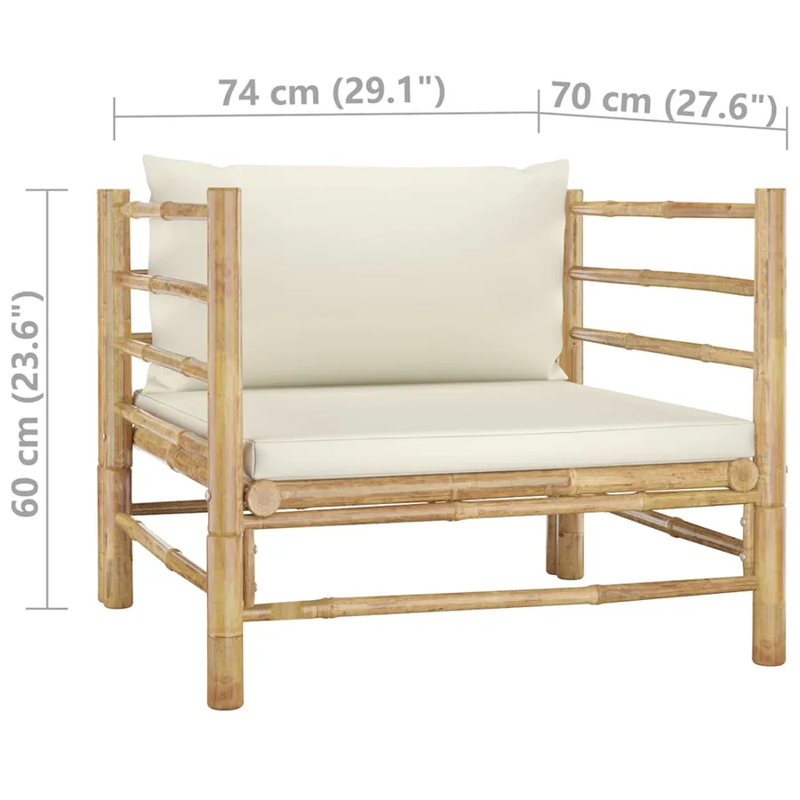 Salon de jardin 7 pcs avec coussins blanc crème bambou - 16