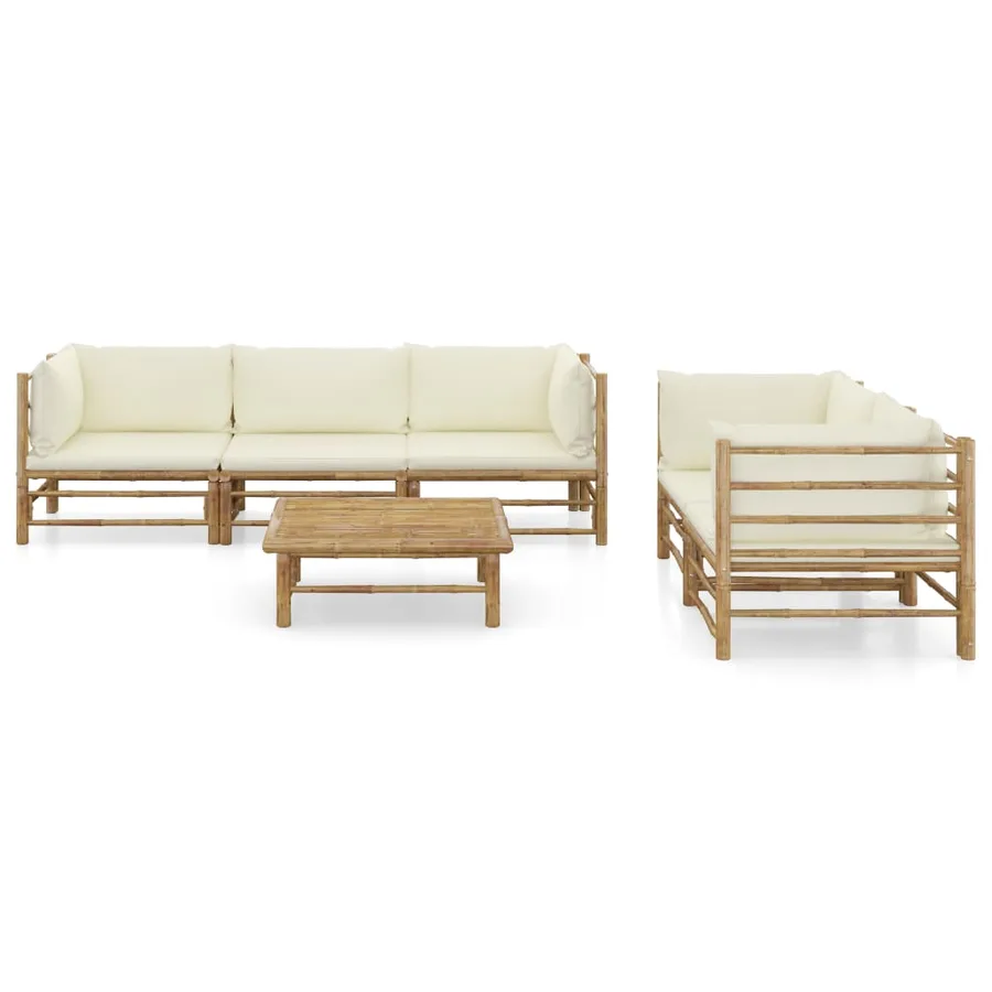 Salon de jardin 6 pcs avec coussins blanc crème bambou - 2