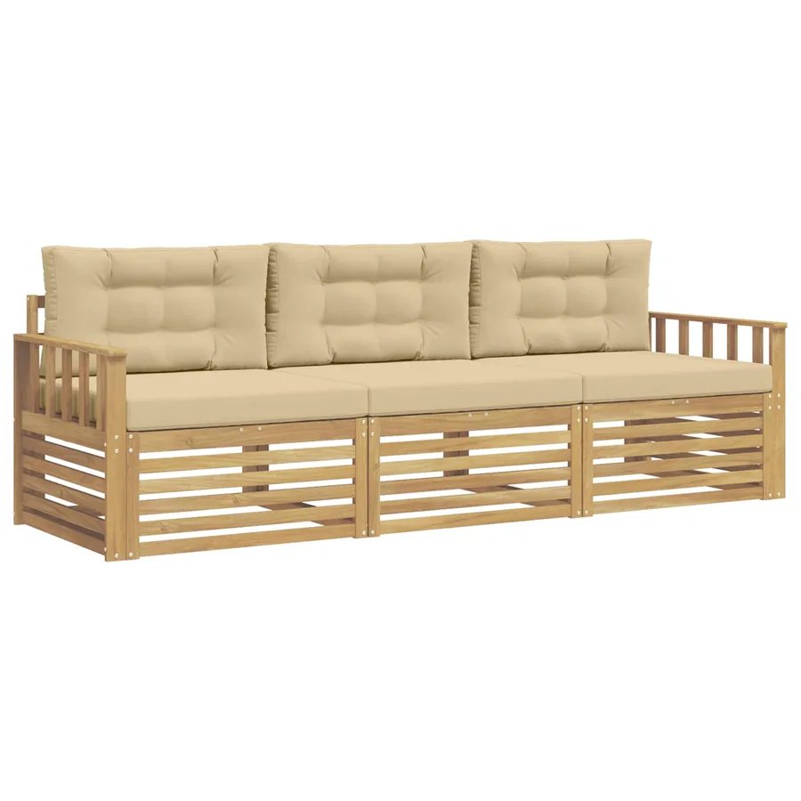 Ensemble de canapés d'extérieur 3 pc Blanc et Beige Polyester - 2