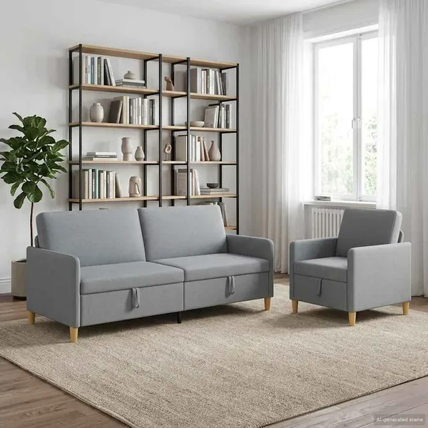 Canapé avec rangement 2 pcs Gris clair Polyester