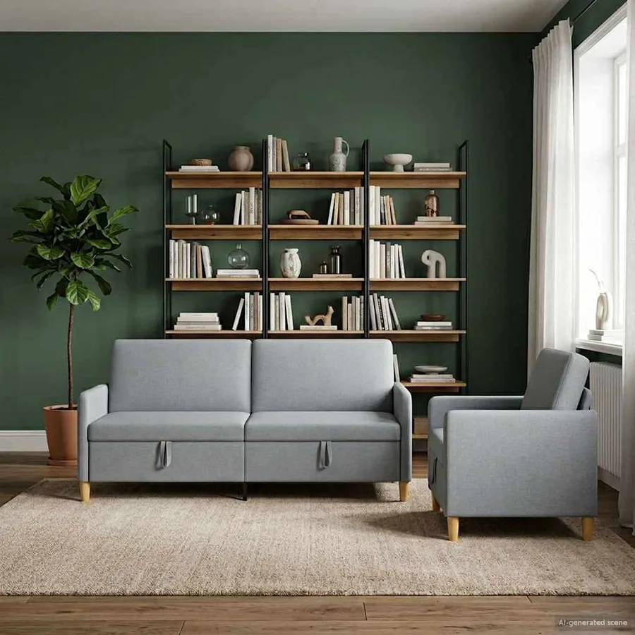 Canapé avec rangement 2 pcs Gris clair Polyester - 3