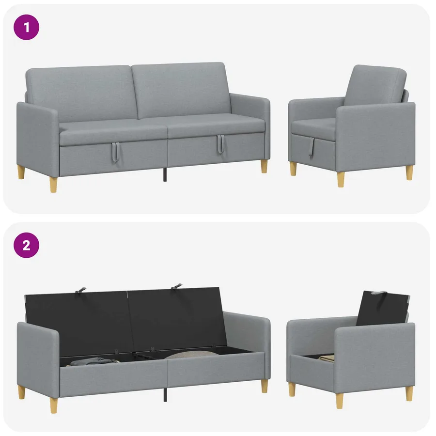 Canapé avec rangement 2 pcs Gris clair Polyester - 4