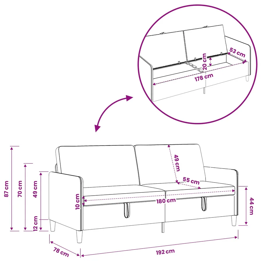 Canapé avec rangement 2 pcs Gris clair Polyester - 6
