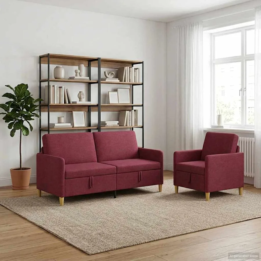 Canapé avec rangement 2 pcs Bordeaux Polyester