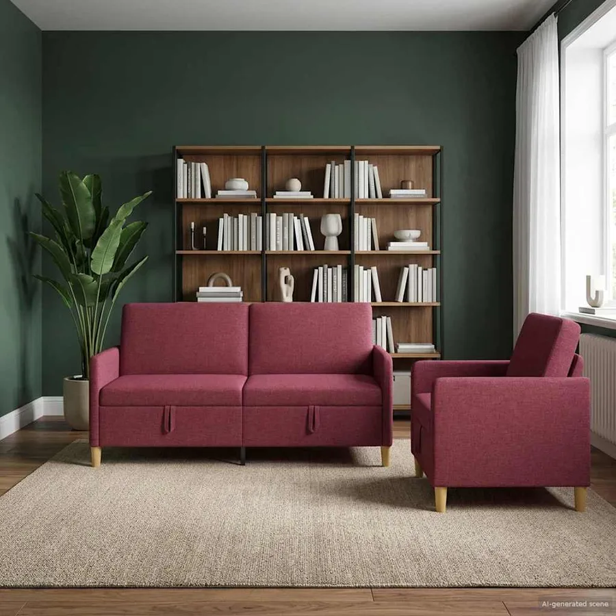 Canapé avec rangement 2 pcs Bordeaux Polyester - 3