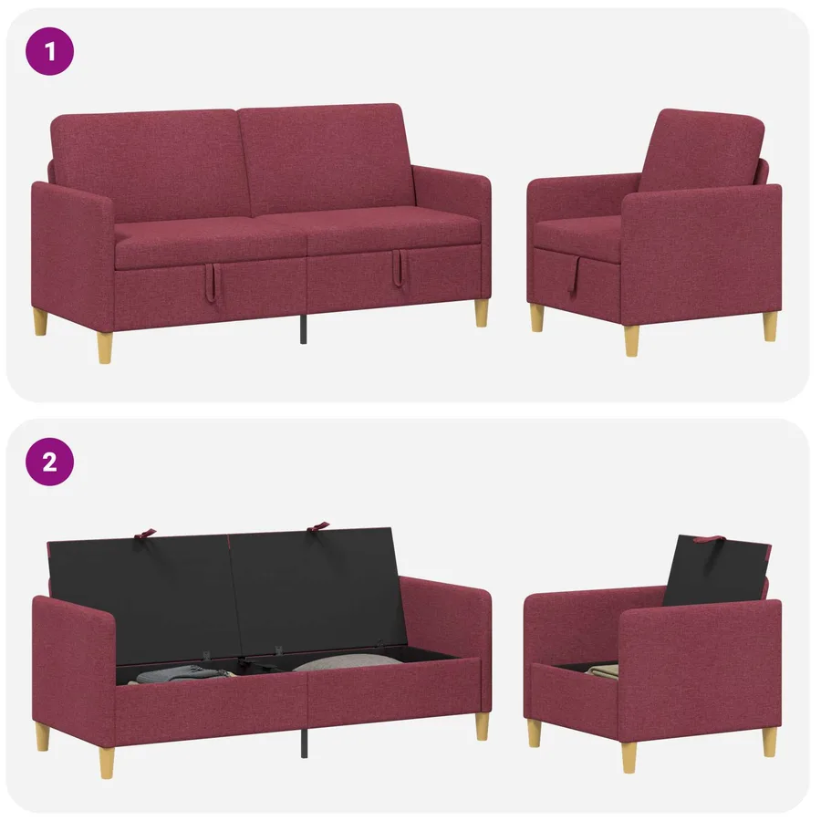 Canapé avec rangement 2 pcs Bordeaux Polyester - 4