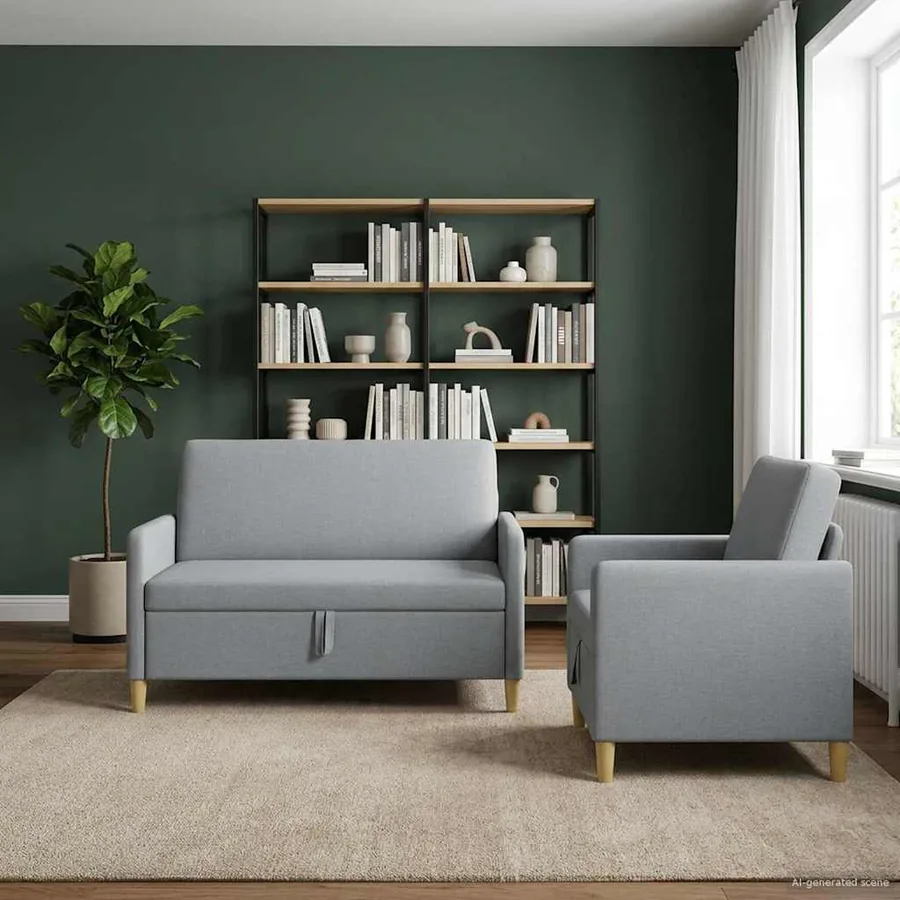 Canapé avec rangement 2 pcs Gris clair Polyester