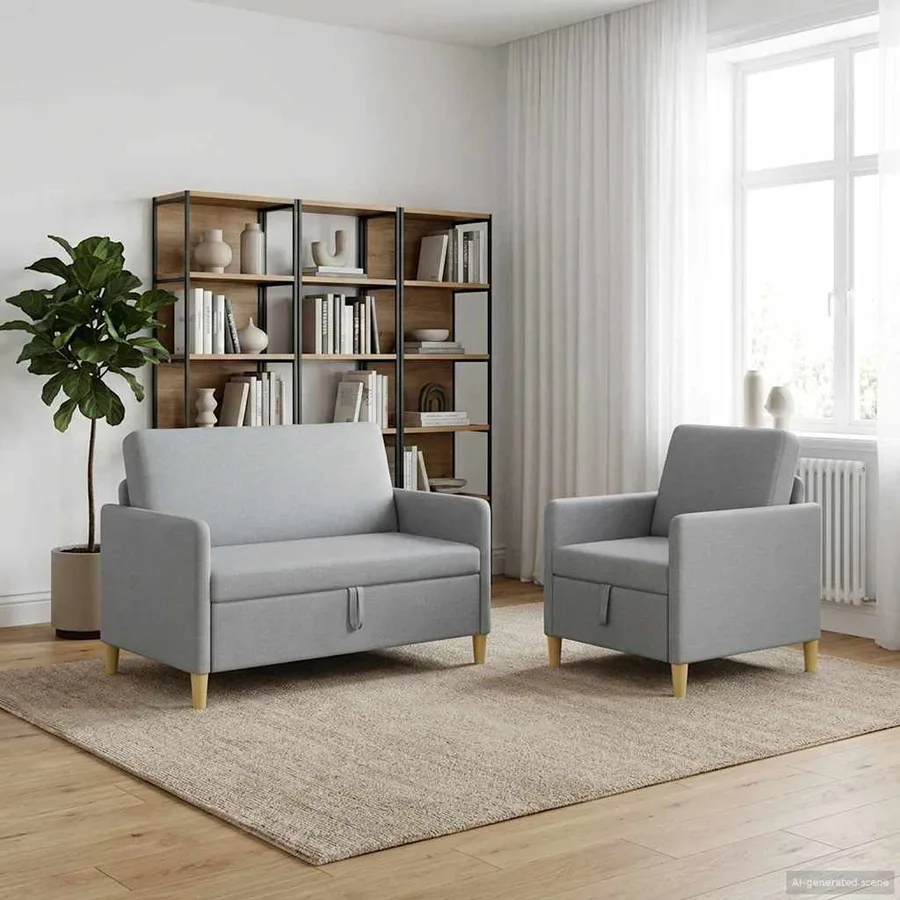Canapé avec rangement 2 pcs Gris clair Polyester - 3