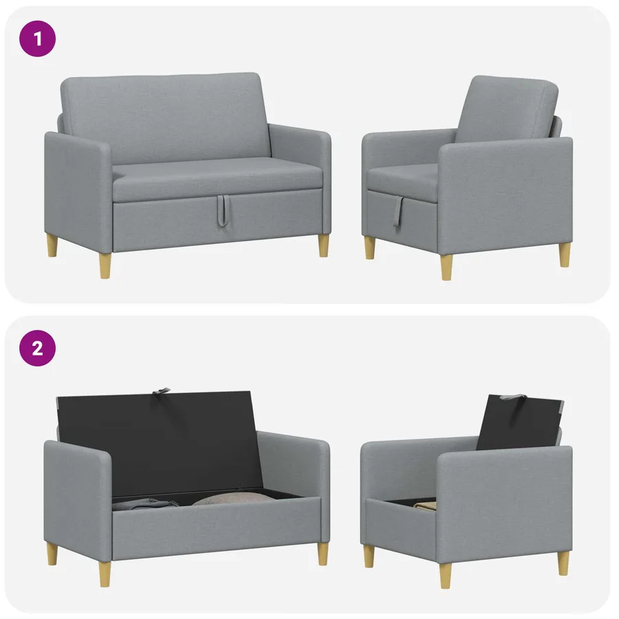 Canapé avec rangement 2 pcs Gris clair Polyester - 7