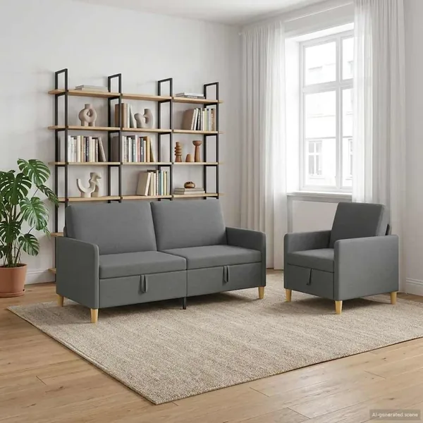 Canapé avec rangement 2 pcs Gris foncé Polyester