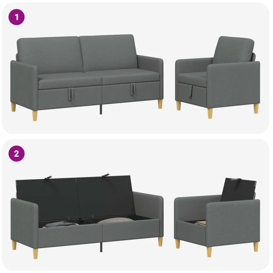 Canapé avec rangement 2 pcs Gris foncé Polyester - 3
