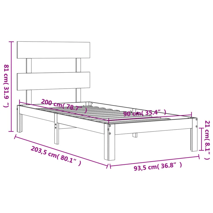 Cadre de lit sans matelas 90x200 cm bois de pin massif - 12