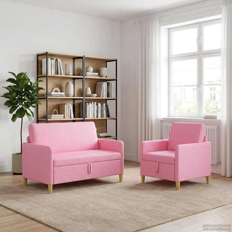 Canapé avec rangement 2 pcs Rose Polyester - 3
