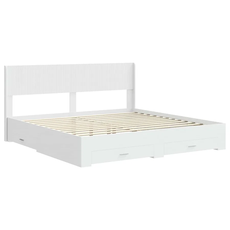 Cadre de lit avec rangement et tête de lit Blanc - 4
