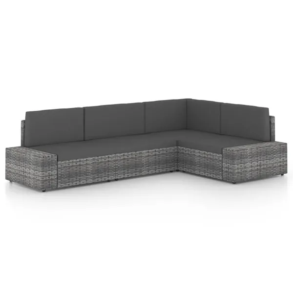 Salon de jardin 4 pcs avec coussins Gris Résine tressée