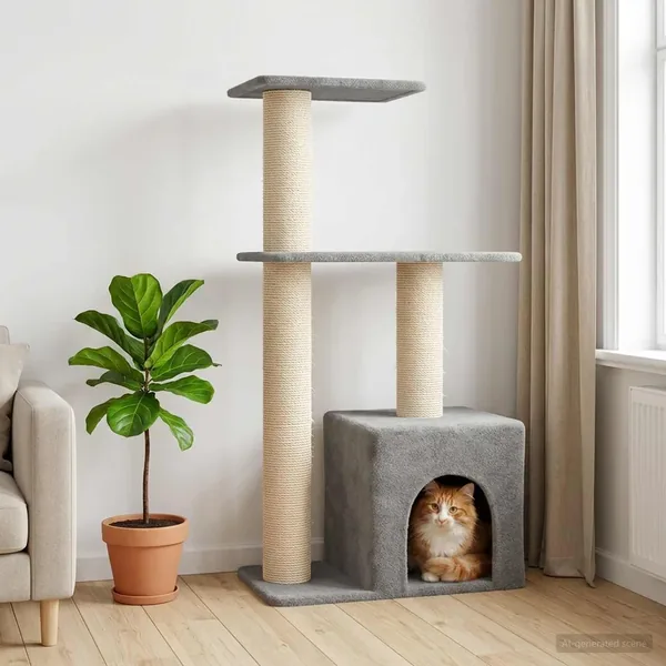 Arbre à chat avec poteaux à griffer en sisal Gris clair 133 cm