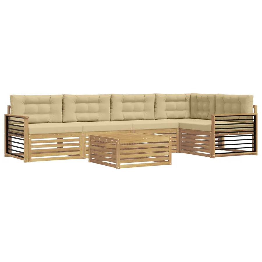 Ensemble de canapés d'extérieur 6 pc Blanc et Beige Polyester - 2