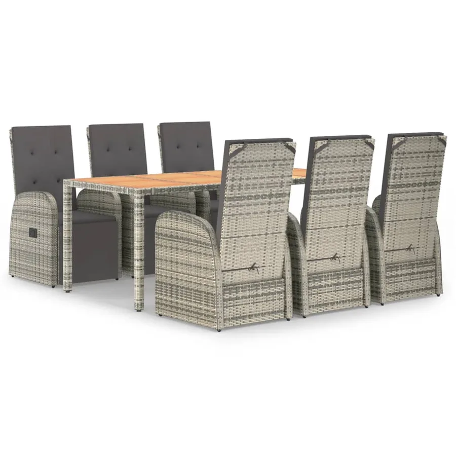 Ensemble à manger de jardin et coussins 7 pcs gris rotin - 2