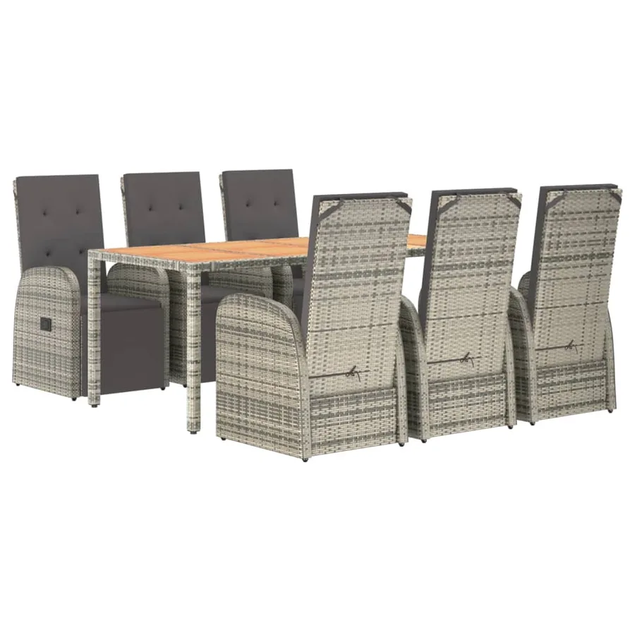 Ensemble à manger de jardin et coussins 7 pcs gris rotin - 3