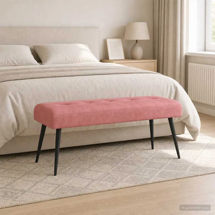 Banc avec capitonnage bouton Rose 110 x 40 x 46 cm Velours - 3