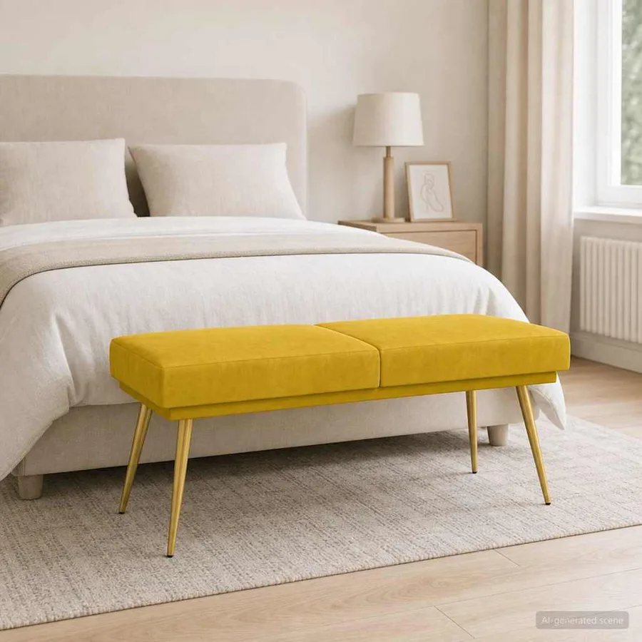 Banc à double couche Jaune 120 x 45 x 46 cm Velours - 4