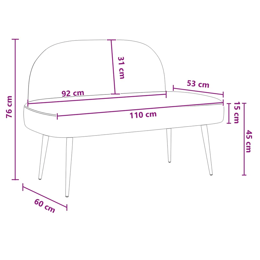 Banc rembourré avec dossier Rose 110 x 60 x 76 cm Polyester - 8