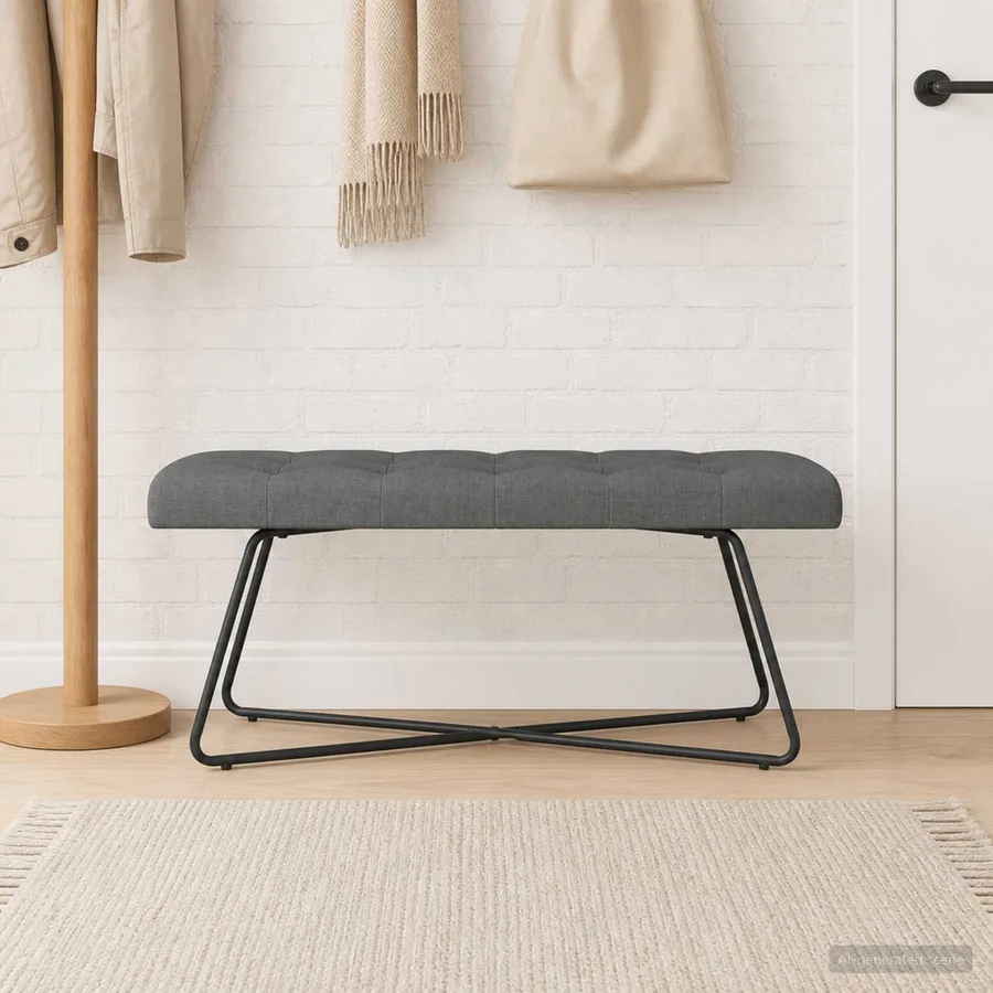 Banc avec capitonnage bouton Gris foncé 110 x 40 x 46 cm Tissu - 3