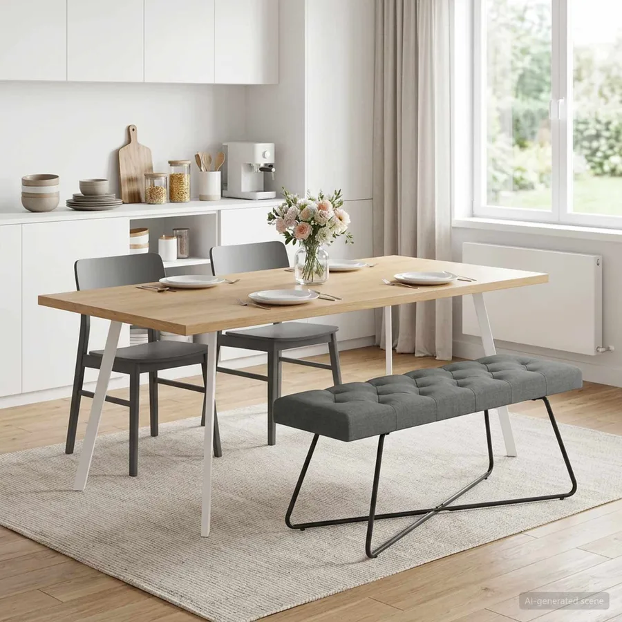 Banc avec capitonnage bouton Gris foncé 110 x 40 x 46 cm Tissu - 4