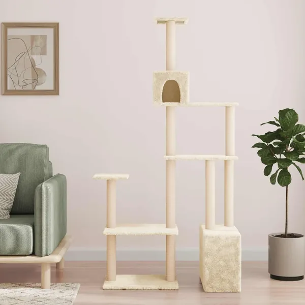 Arbre à chat avec poteaux à griffer en sisal Crème 177,5 cm