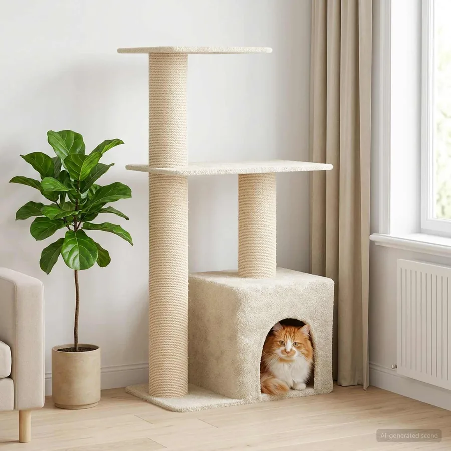 Arbre à chat avec poteaux à griffer en sisal Crème 133 cm