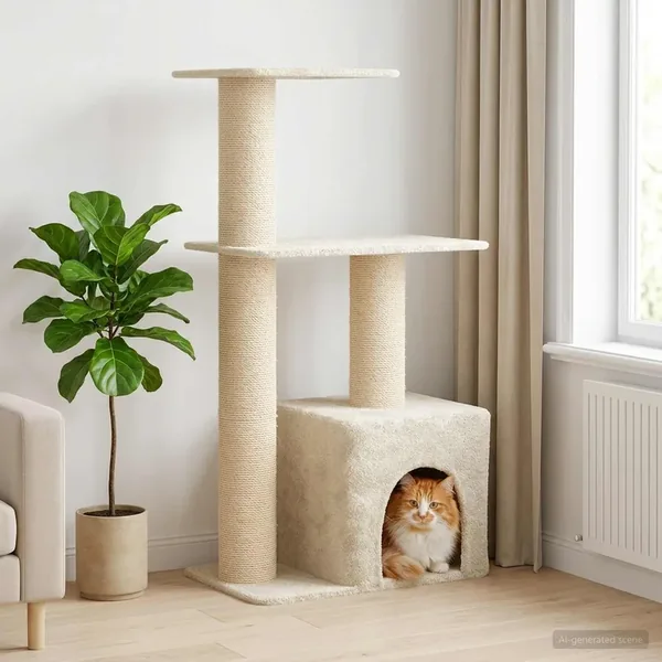 Arbre à chat avec poteaux à griffer en sisal Crème 133 cm