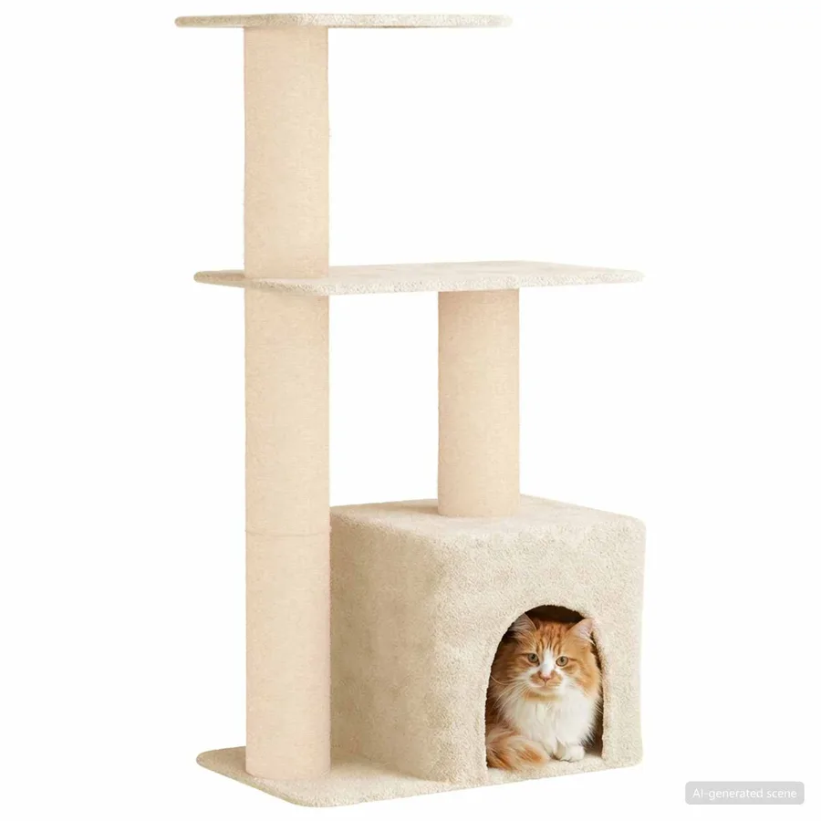 Arbre à chat avec poteaux à griffer en sisal Crème 133 cm - 3