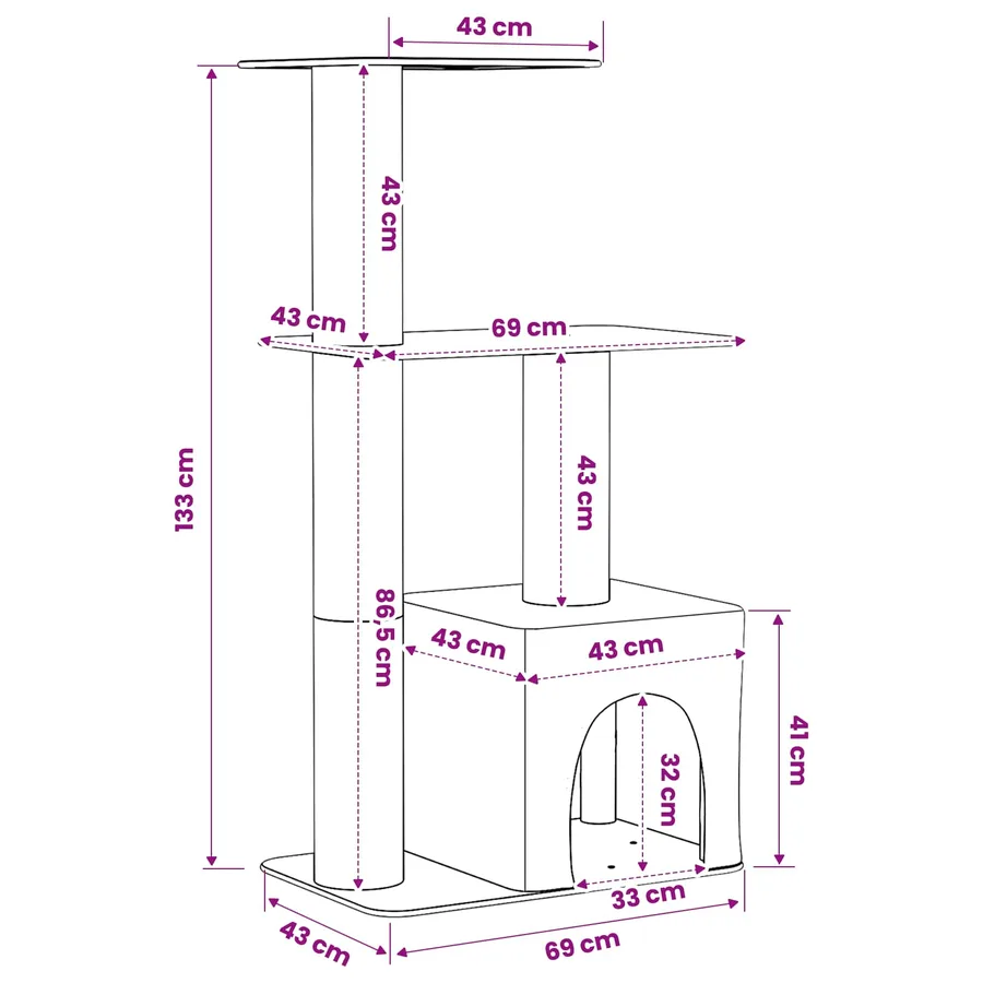 Arbre à chat avec poteaux à griffer en sisal Crème 133 cm - 8