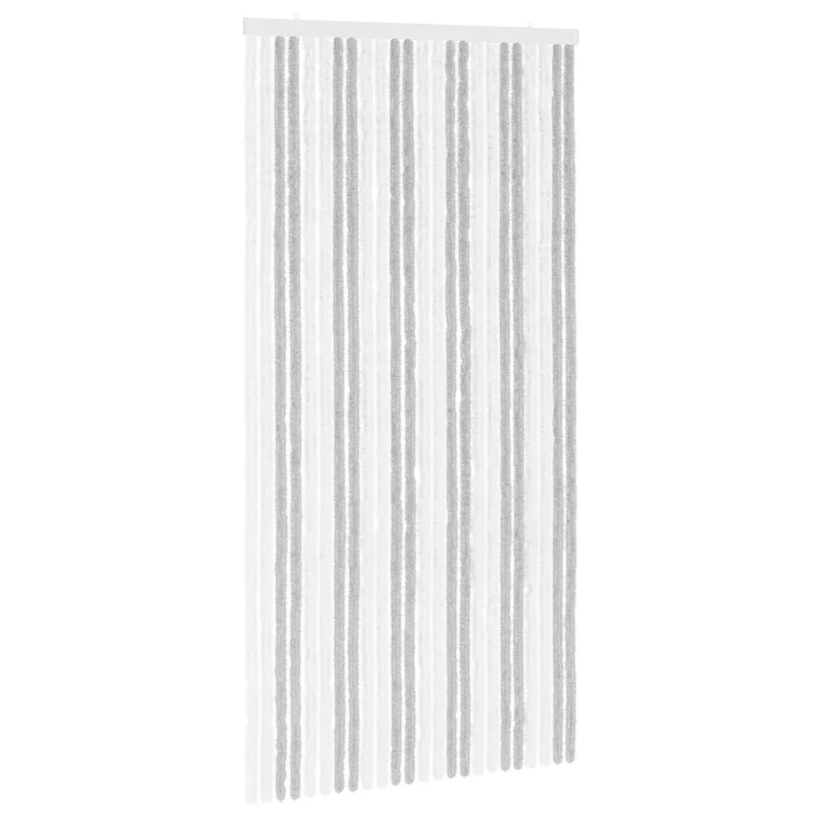 Rideau anti-insectes en chenille Gris clair et blanc - 2