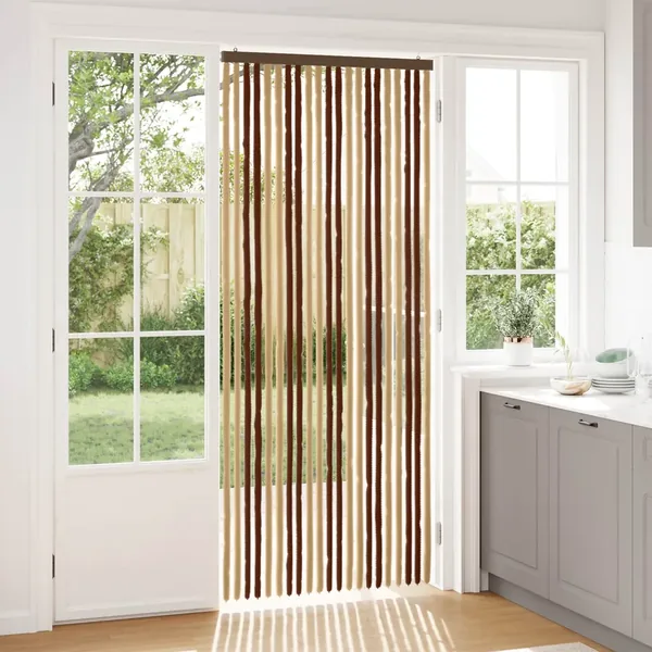 Rideau anti-insectes en chenille Marron et beige 90 x 220 cm
