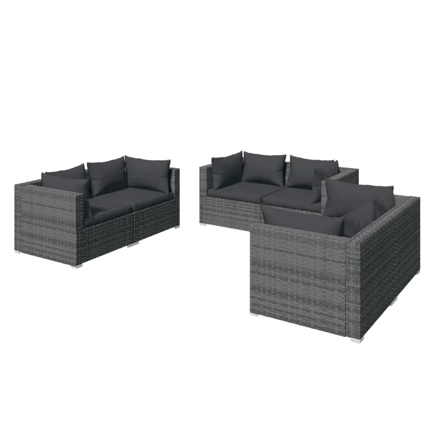 Salon de jardin 6 pcs avec coussins Résine tressée Gris - 2