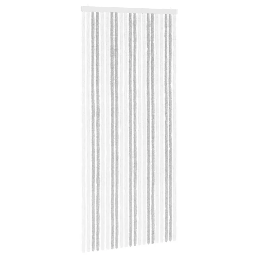 Rideau anti-insectes en chenille Gris clair et blanc - 2