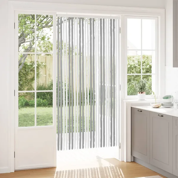 Rideau anti-insectes en chenille Gris et blanc 100 x 200 cm